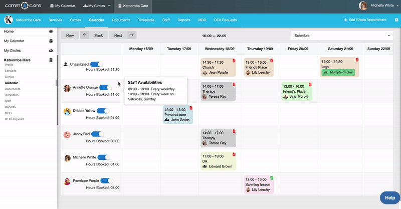 Scheduling staff and client appointments in the Comm.care calendar